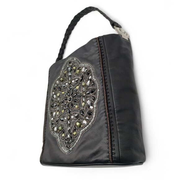 Brighton Anjulina Anju Black Beaded Soft Leather Bucket Shoulder Bag F147953 - Picture 6 of 16